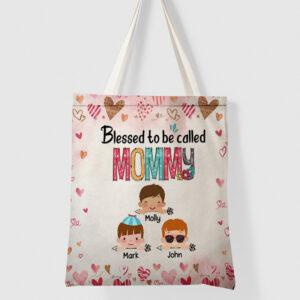 Blessed to be called Mommy Grandma with Cute Kids Personalized Tote Bag